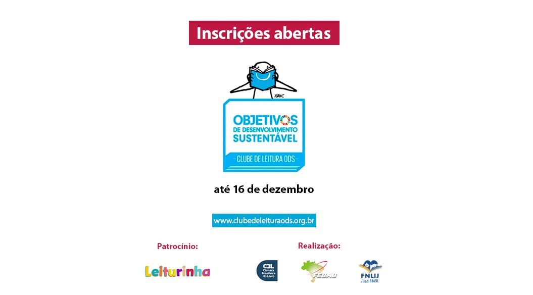 Sua obra pode fazer parte do Clube de Leitura da ONU! Quer saber como? Acesse o site clubedeleituraods.org.br, confira o regulamento e cadastre seu livro! As inscrições vão até 16 de dezembro.

#clubedeleitura #linguaportuguesa #literaturabrasileira #ODS #ONU <a href="/febab/">FEBAB</a> <a href="/SalaoFNLIJ/">Salão FNLIJ</a>