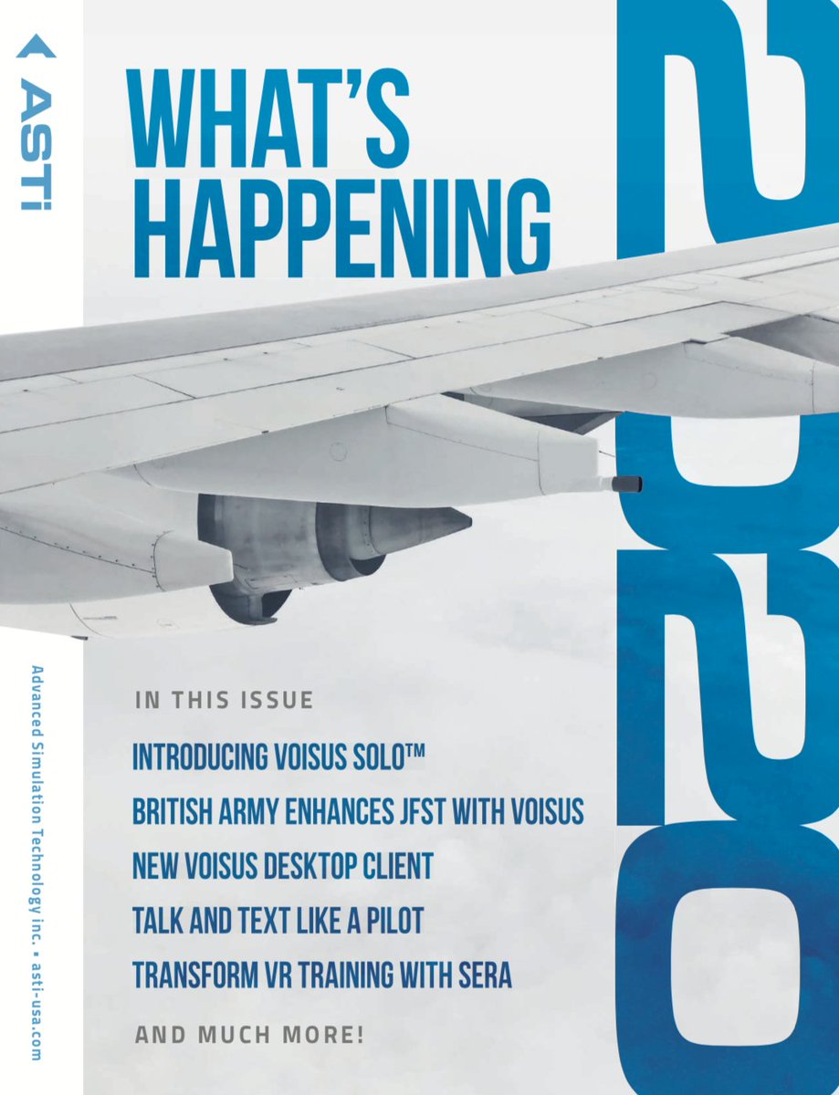 astiusa's tweet image. You can read ASTi's annual newsletter #WhatsHappening now!

Here⏭️ asti-usa.com/media/pdf/What…

Articles include:
Introducing #VoisusSolo
British Army Enhances #JFST with #Voisus
New Voisus Desktop Client
Transform #VRtraining with #SERA 
And More!

#vIITSEC #simulationandtraining