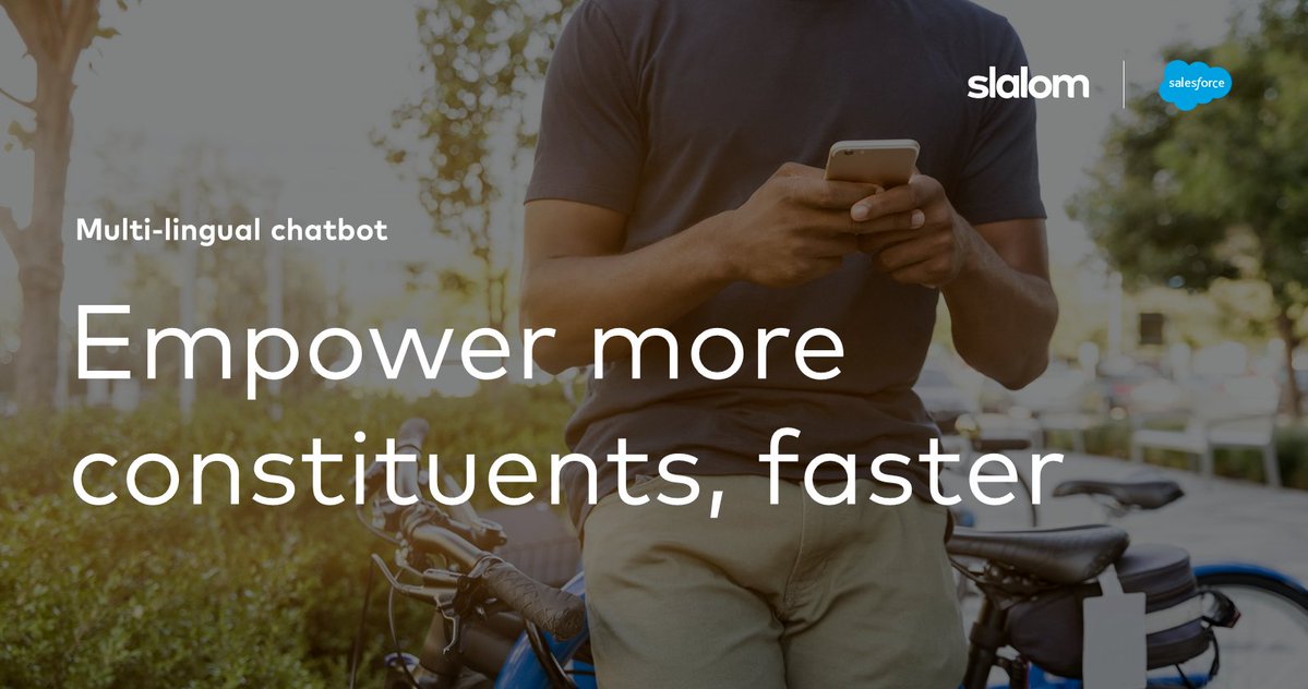 SlalomCLT's tweet image. Explore how you can empower more constituents, faster with a multi-lingual #chatbot, delivered in 4-6 weeks. Learn more and download the infographic here: slalom.ws/3ktcYDK #publicsector #Salesforce
