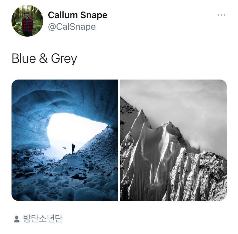 callum snape, a photographer taehyung is appreciating, posted their photography with the caption “blue & grey“ and sharing in their twitter account that it is their favorite track.