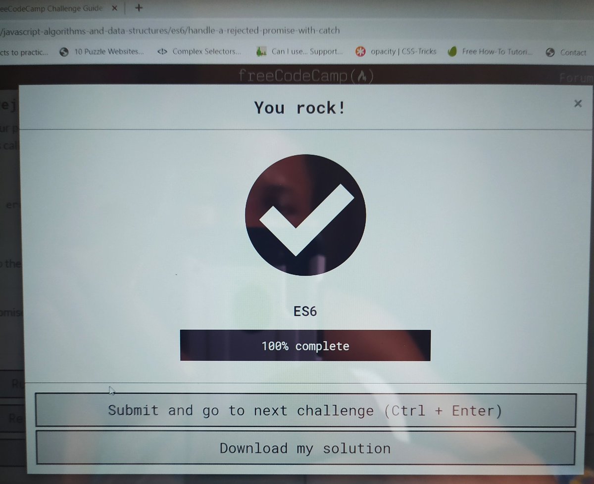 dkrest1's tweet image. Just finished the ES6 section of   @freeCodeCamp  JavaScript course 
#100DaysOfCode #CodeNewbie #javascipt