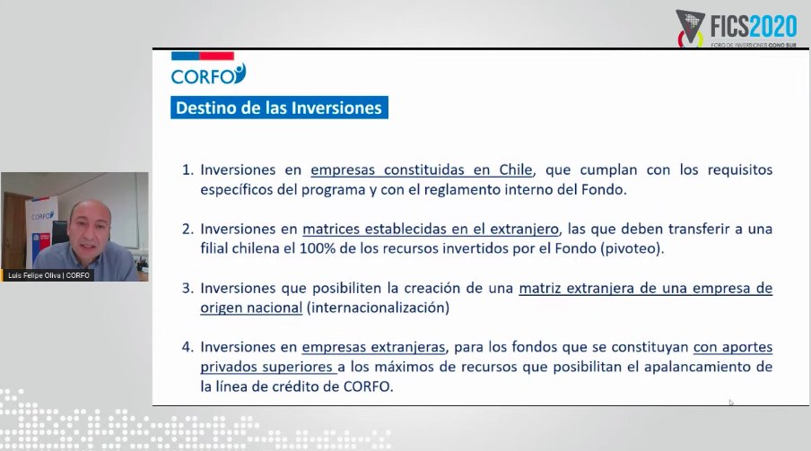 ACVCchile's tweet photo. En #FICS2020, Luis Felipe Oliva, gerente de Financiamiento e inversión de @Corfo, señala que hay múltiples posibilidades para que el #VentureCapital invierta en Chile. A la fecha, a través de sus programas de fomento, @Corfo ha invertido casi USD 900 millones. https://t.co/V9qjuQm4L6