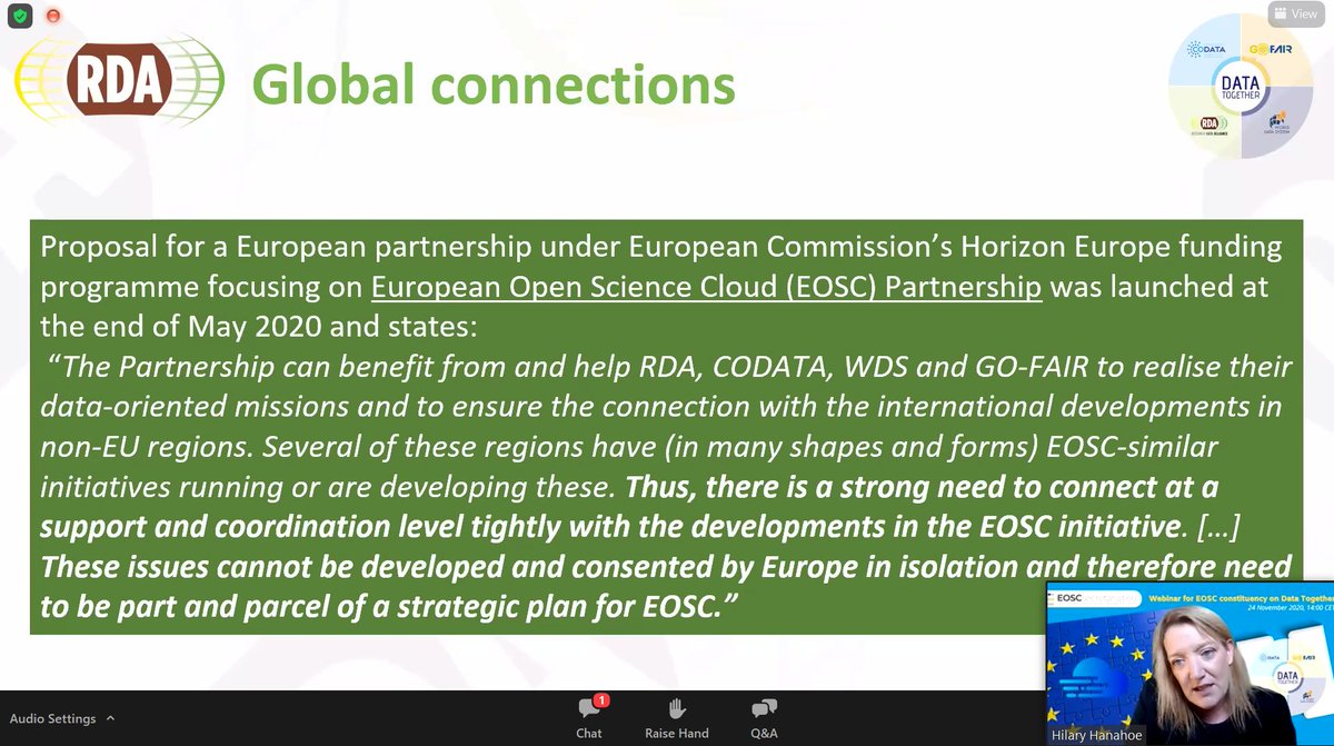 EoscSecretariat's tweet image. Hillary Hanahoe @hilaryhanahoe from @RDA_Europe: 

&quot;There are two concrete ways that we hope to support the #EOSC initiative as #DataTogether.&quot; #FAIR #Data #OpenScience

Find out more:
📌eoscsecretariat.eu/events/webinar…