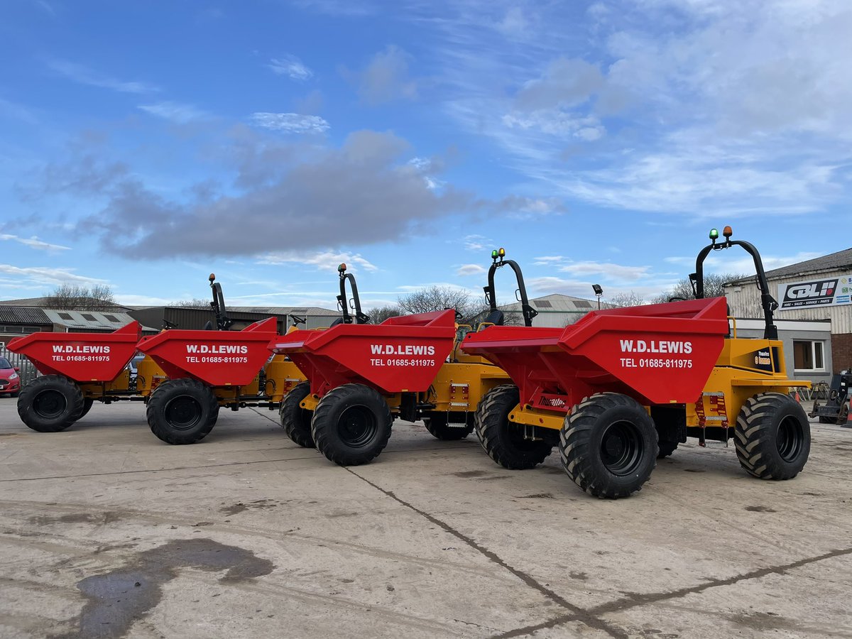 A big thank you to WD Lewis for the order of four new 2020 9ton Thwaites Dumpers c/w sprayed skips. <a href="/ThwaitesDumpers/">Site Dumpers</a> 

Twin beacons ✔️
Dashboard camera ✔️
Spring Activated Hydraulic hand break ✔️
New design of fuse box ✔️
Hi - vis steps ✔️
