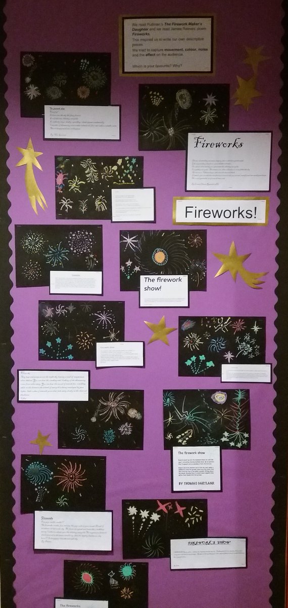 sam_samsteele's tweet photo. The Firework Maker's Daughter: Thank you @PhilipPullman for a wonderful tale, thank you @theliteracytree for a super teaching sequence, thank you Y5 LA team for lovely displays and thank you @BSB_Sci for the science of firework making. https://t.co/s0RfMnCHIV