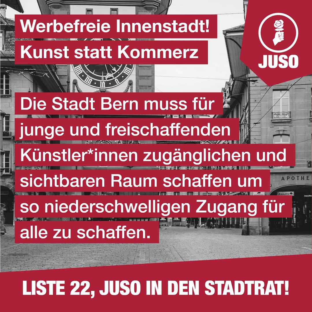 JUSOStadtBern's tweet photo. Kunst statt Kommerz in Berns Strassen! 

#wahlenbern2020 #wahlbern20 https://t.co/491hQJz8hc