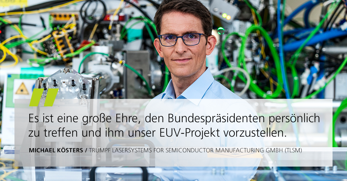 TRUMPF_News's tweet photo. Morgen ist es soweit! Der @DtZukunftspreis wird in Berlin verliehen. Unser Nominierter Michael Kösters: "Das große öffentliche Interesse an der EUV-Technologie freut mich sehr und ist ein riesiger Motivationsschub für unser ganzes Team. Drücken Sie die Daumen." 🤞👍 #DZP2020 https://t.co/084Qb7tRrA