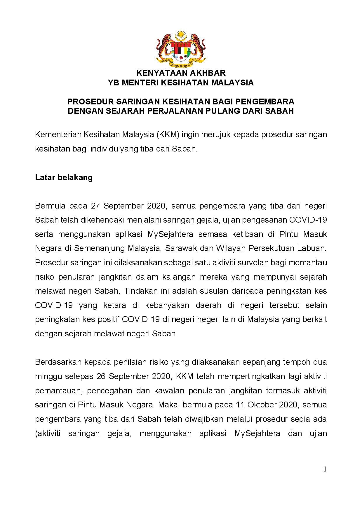 Norman Goh On Twitter Basically Nothing Was Changed From The Earlier Tweets By Moh Starting November 25 All Travels From Sabah To West Malaysia Will Require A Swab Test 3 Days Prior