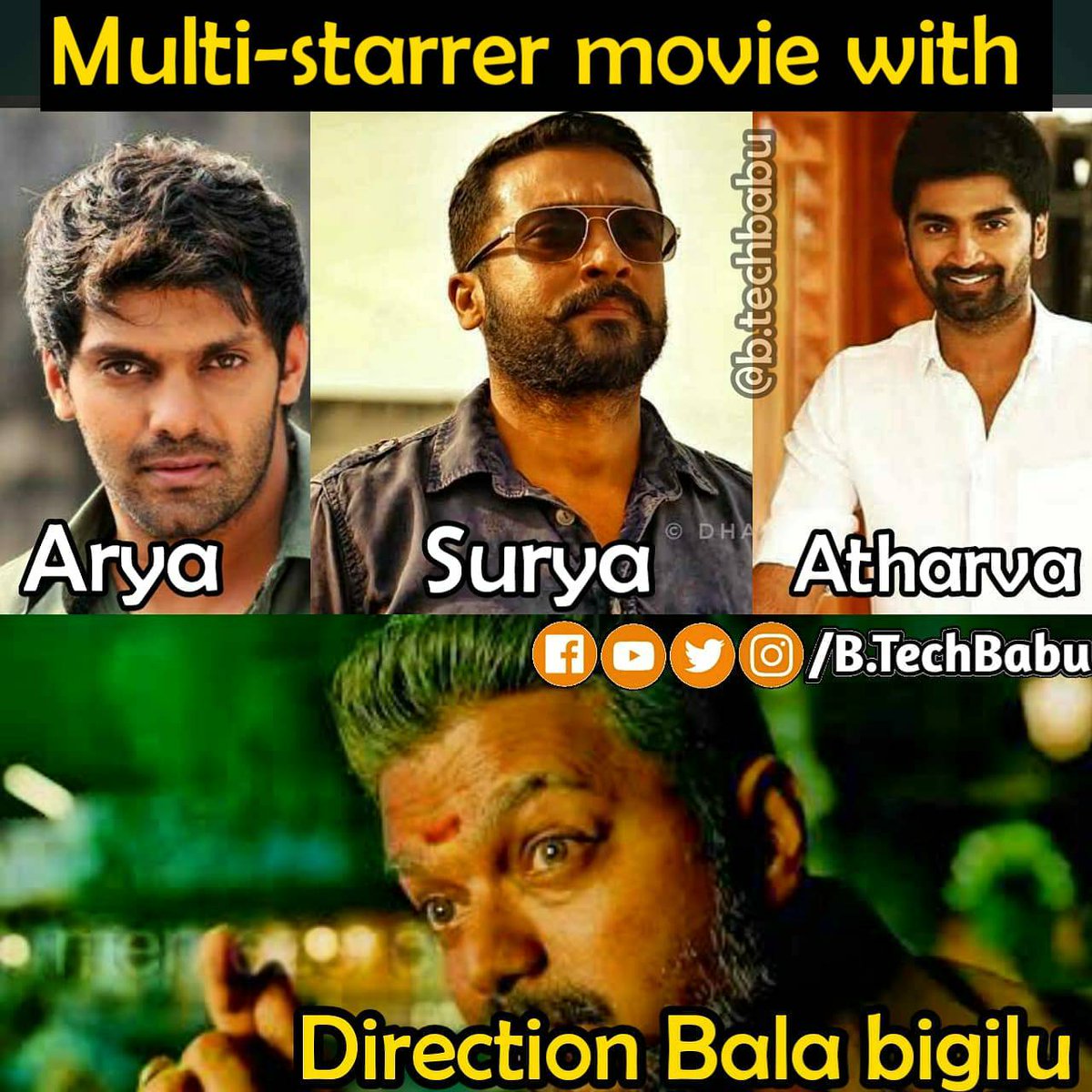 Multi-starrer movie with : #arya #surya and  #atharva in the direction of bala garu #movieupdate #filmupdate #telugunews