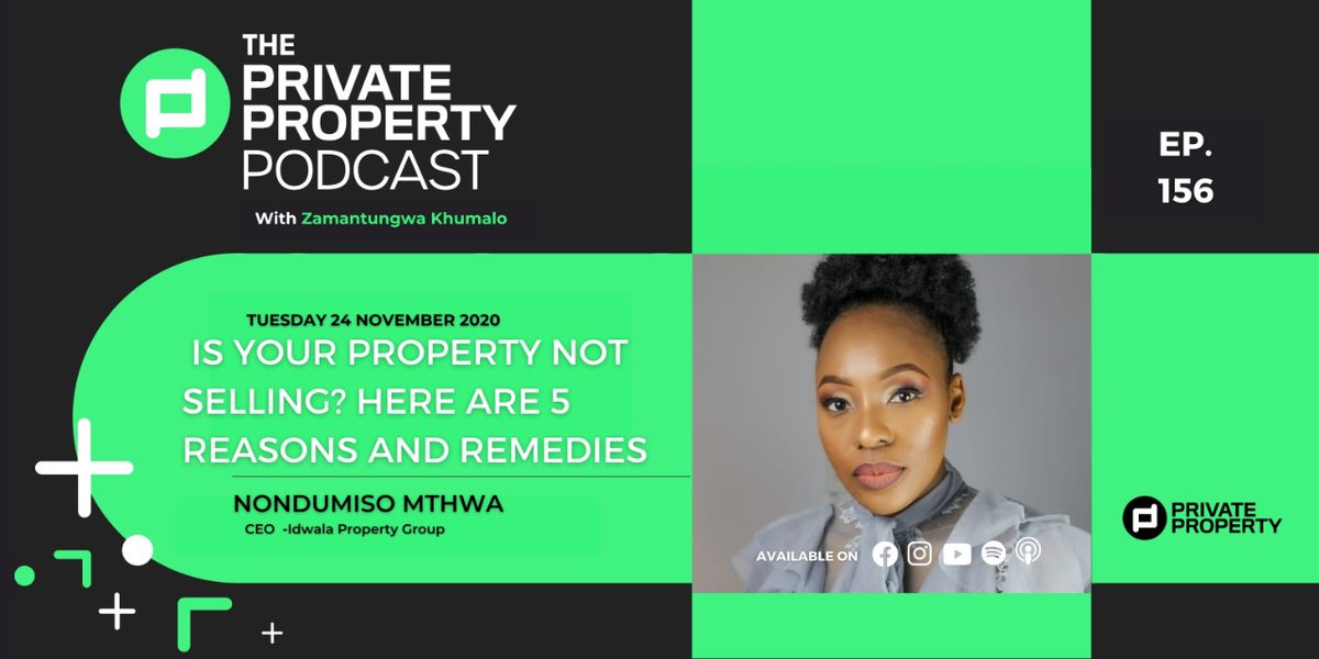 idwalaprop's tweet photo. Are you struggling to sell your property? 

Join our CEO, Nondumiso Mthwa with Zamantungwa Khumalo on Private Property's podcast tonight at 7pm where she'll be five reasons and remedies. #RealEstateTips

Available on Facebook, Instagram, YouTube and Spotify. https://t.co/U0ztJoq3R3