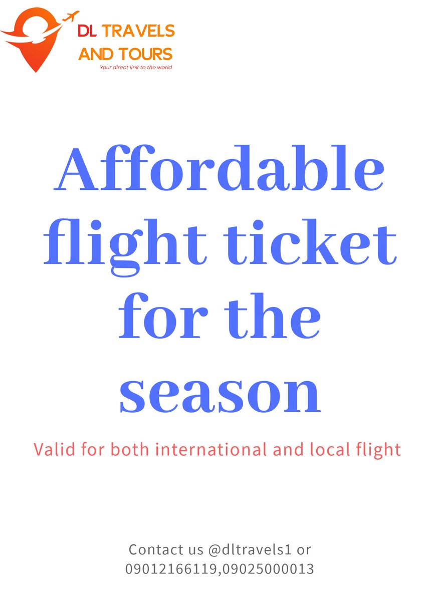 DirectLinkTrav1's tweet photo. Let's make your travel easier and better... Book your holiday tickets with us!!!
#localairtickets #holidays #Christmas #airlines #tickets #nigerianairline #arikair #airpeace #azmanair ##danaair https://t.co/YXVJNXxpDW