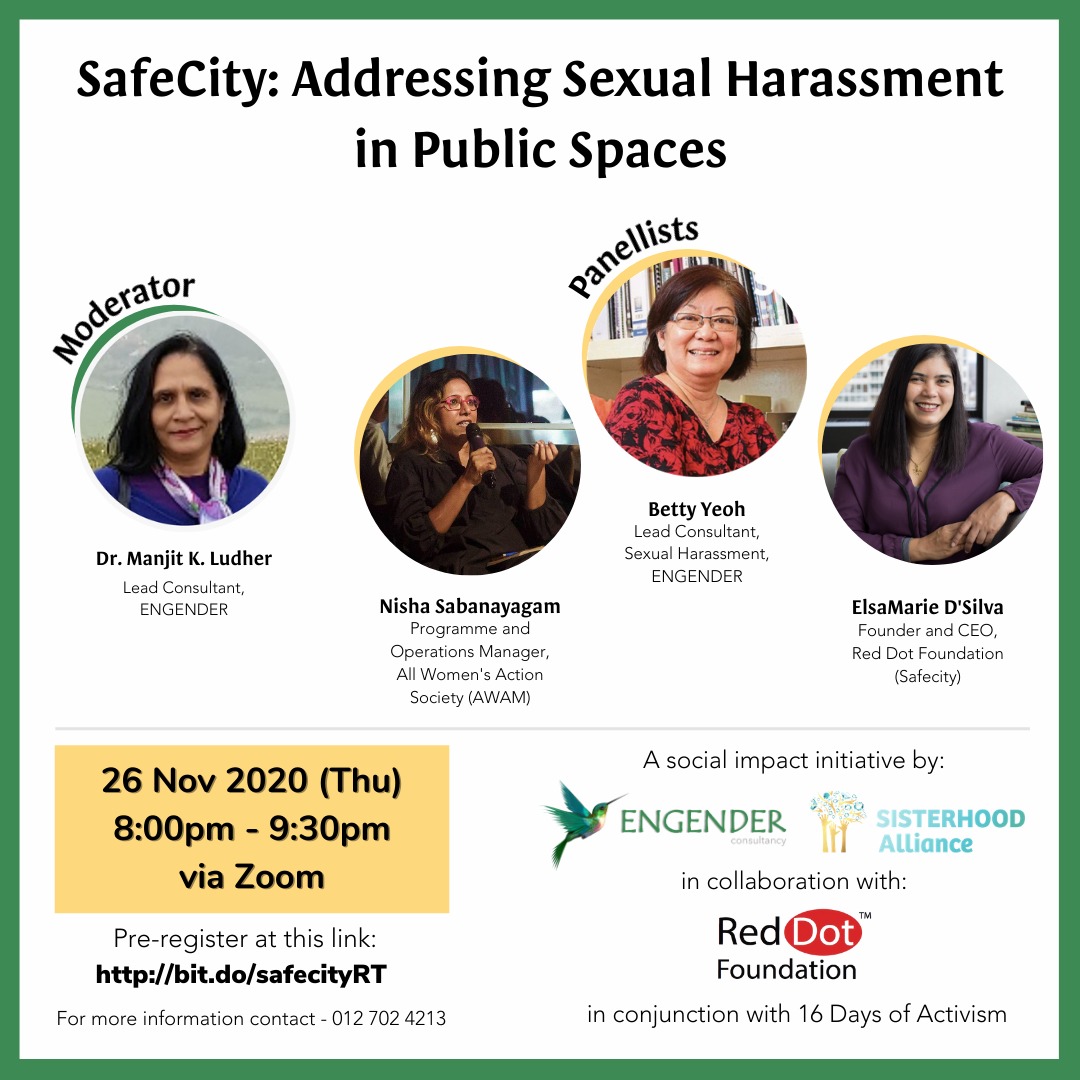 EngenderMy's tweet image. Join us for the '𝗦𝗮𝗳𝗲𝗖𝗶𝘁𝘆: 𝗔𝗱𝗱𝗿𝗲𝘀𝘀𝗶𝗻𝗴 #𝗦𝗲𝘅𝘂𝗮𝗹𝗛𝗮𝗿𝗮𝘀𝘀𝗺𝗲𝗻𝘁 𝗶𝗻 #𝗣𝘂𝗯𝗹𝗶𝗰𝗦𝗽𝗮𝗰𝗲𝘀' roundtable. Pre-register here:
bit.do/safecityRT

@SisterAlliance 
@pinthecreep
#RatifyILO190 #NoMoreMissingRights
#16DaysCampaign
#SafeCityCampaign