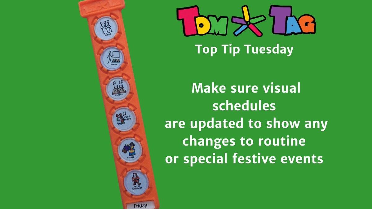 #TomTag Top Tip Tuesday. It can be all change at this time of the year! Don't forget to update visual schedules to show any changes to routine and prepare for special festive events. orkidideas.com   #autism #firsttmaster