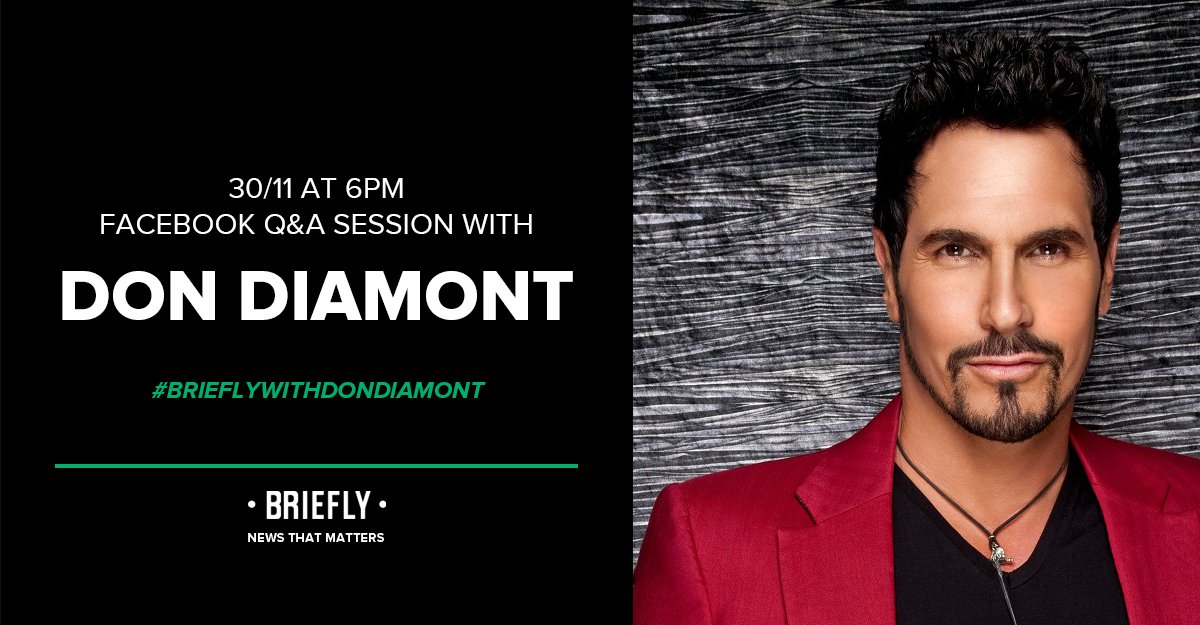 brieflyza's tweet photo. Don Diamont, most famously known as Bill Spencer Jr. on The Bold & The Beautiful will be joining Briefly for a Facebook Q&A.
What questions do you think we should ask Don next Monday?
@boldinsider #EvaChannel #BoldandBeautiful @DStv 141 #BrieflywithDonDiamont @don_diamont https://t.co/sRglaFv6S5
