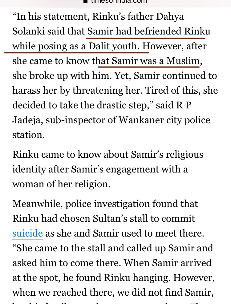 Case 11- Samir hides hisreal identity and posed as Dalit to trap a H girl. When girl got to know her real identity she broke up with her. Samir started harassing her. Out of frustration, girl decided to suicide and hanged herself.