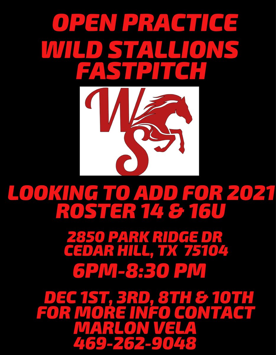 WildStallions4's tweet photo. #wildStallions #fastpitch #SoftballRecruiting #DFWTraffic #DFW #cedarhillsoftball #DallasTX #dfwsoftball #usasoftball #youthsoftball #selectsoftball #softballtryouts https://t.co/StQqIh9WR3