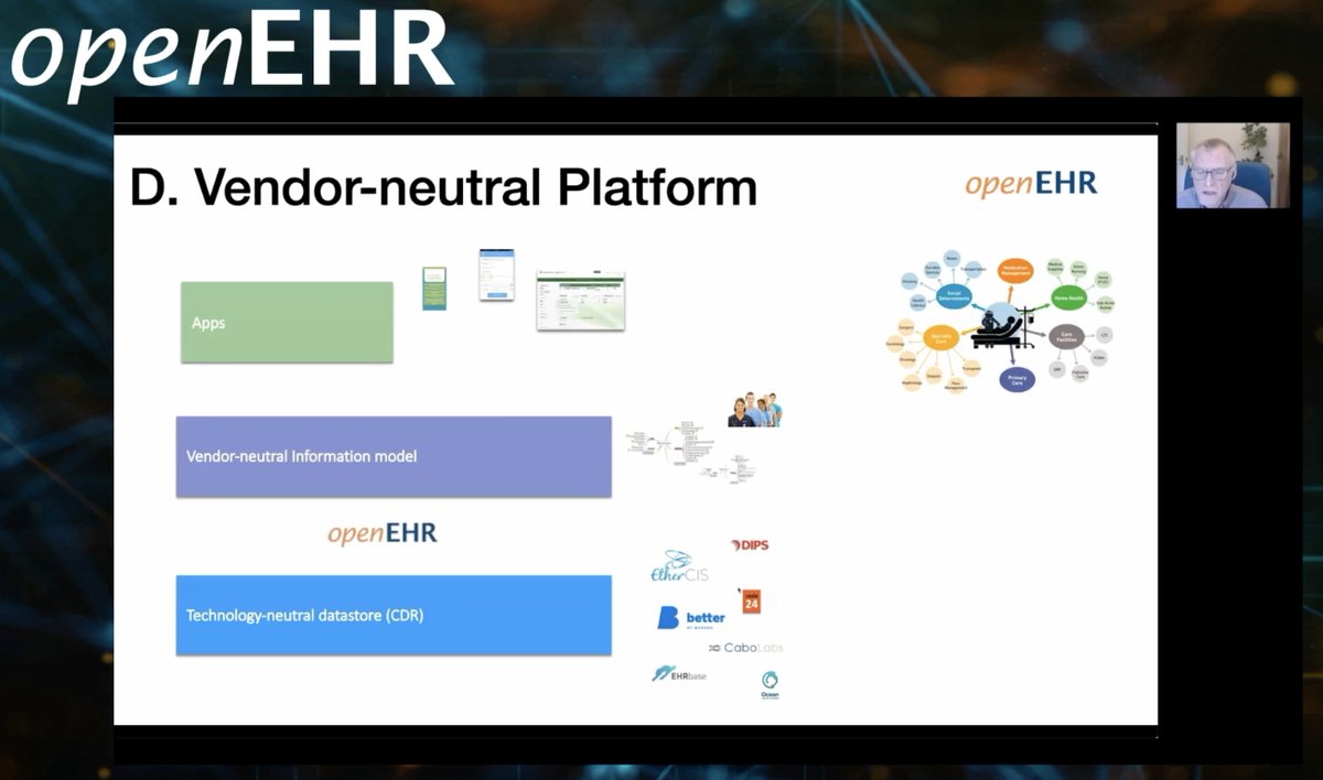 bettercareIT's tweet photo. .@ianmcnicoll: "The openEHR view is that we should be going forward with the same kind of platform idea but make it #vendorneutral ➡️ keep the apps separate, but in some way construct a technology base – CDR and collaboratively develop shared open-sourced #informationmodels. https://t.co/8Ahqod7rou