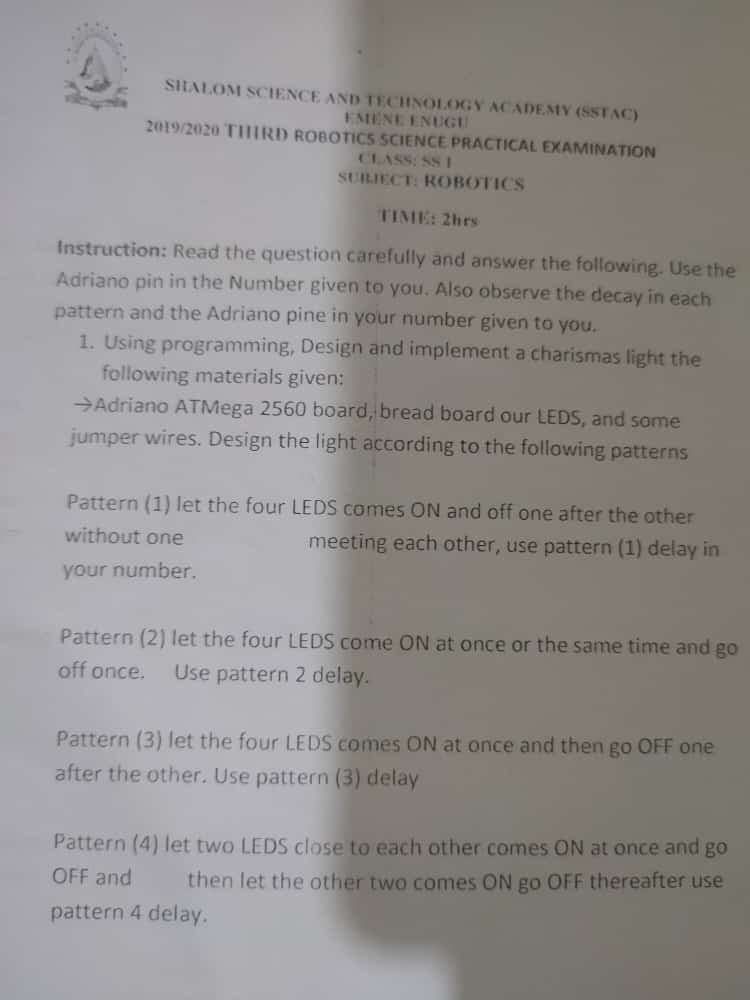 coolfinesse's tweet photo. They were asked to write a code for different functions. The success of the code should be signified by the flashing of different colors of the LED bulbs.

Peep the attached questions. #SSTAC https://t.co/sAebF5kIpI