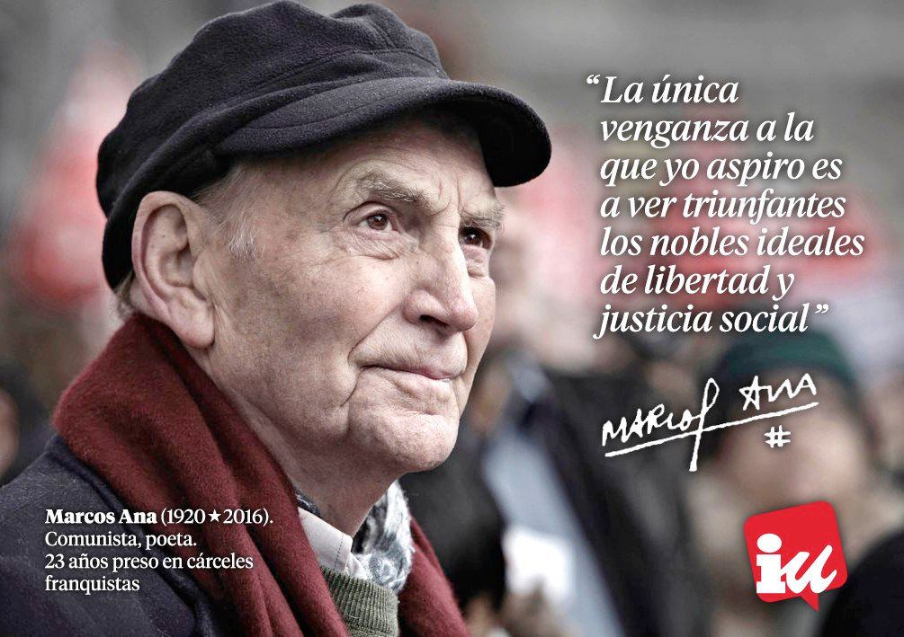 IzquierdaUnida's tweet photo. "Mi pecado es terrible;
quise llenar de estrellas
el corazón del hombre"

Un 24 de noviembre de 2016 nos dejaba el compañero Marcos Ana, un hombre bueno. Su ejemplo y su palabra quedarán para siempre.🔻 https://t.co/FIYRZ4K8zC