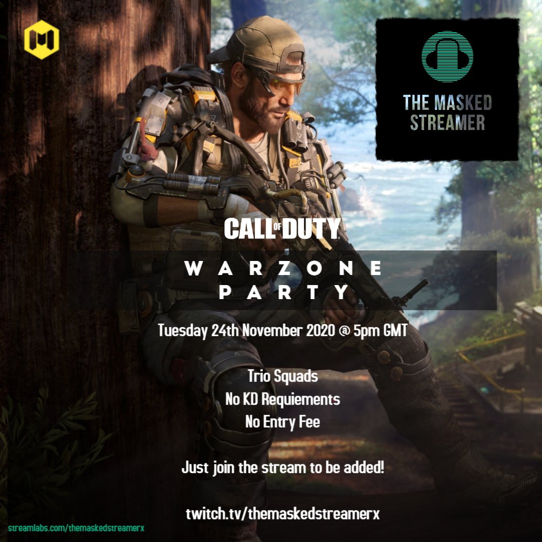 TMStreamerx's tweet photo. TODAY! Who wants it?
#RT
#Streamer
#TwitchStreamer
#NewStreamer
#Warzone
#Competition
#Party
#MaskedWarzoneParty
#TheMaskedStreamer
#Tournement
#JustForFun
#Winning
#Gamer
#Gaming
#TwitchGamer
#CallOfDutywarzone
#Trios
#Squas
#Solos
#MP5
#Loadout
#CODGames
#Joinus
#Community https://t.co/QYNARdONq6