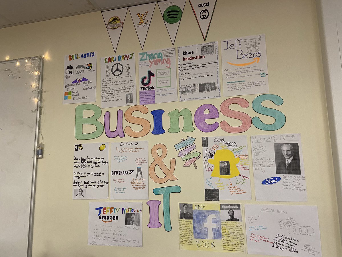 Miss McQuakers Business &amp; IT class have created a wonderful new wall display this week with their posters on entrepreneurs ✨