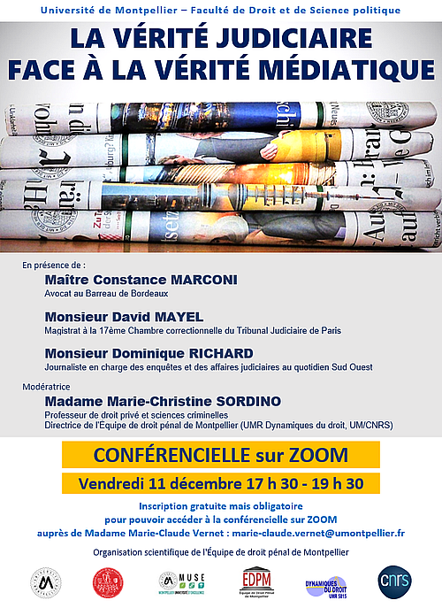 DynamiquesDroit's tweet photo. La vérité judiciaire face à la vérité médiatique / Conférencielle ZOOM 11 dec. 2020 17H30  @McSordino @Faculte_DSP_UM @umontpellier @CNRS_OccitaniE @Eloi_Clement @Ar_Lec 
https://t.co/jTm3G9J4dP https://t.co/s2zQLKaTA9