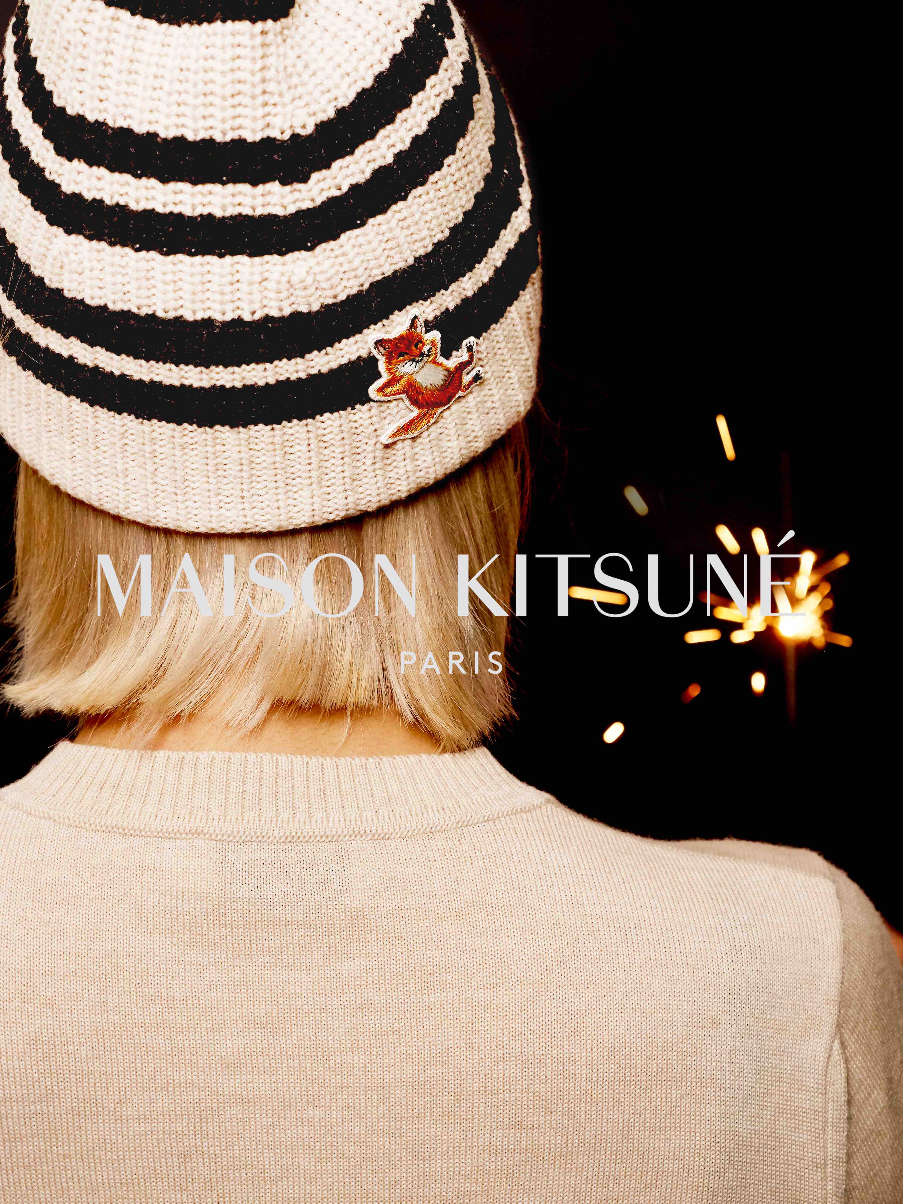 Kitsuné on Twitter: "Keep head relaxed with our 'Chillax Patch Striped Beanie Hat' - #MaisonKitsune #ChillaxFox / Twitter