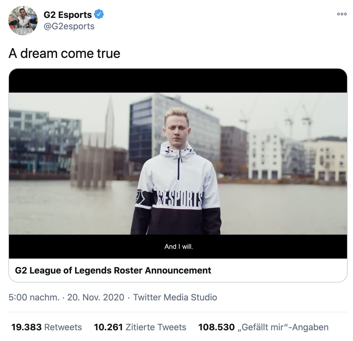 Juventus announce CR7: 140k likes

vs

G2 announce Rekkles: 108k likes

"Who cares about football clubs not taking us seriously, I'll buy them in 10 years time" - <a href="/CarlosR/">CASEL</a>