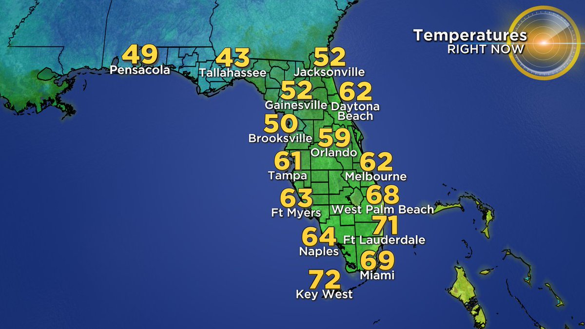 LissetteCBS4's tweet image. Check out the chilly 40s &amp;amp; low 50s across North Florida. Cool across Central Florida with upper 50s and low 60s. Here in #SouthFlorida we are enjoying upper 60s and low 70s. @CBSMiami #CBS4 #FallinFlorida