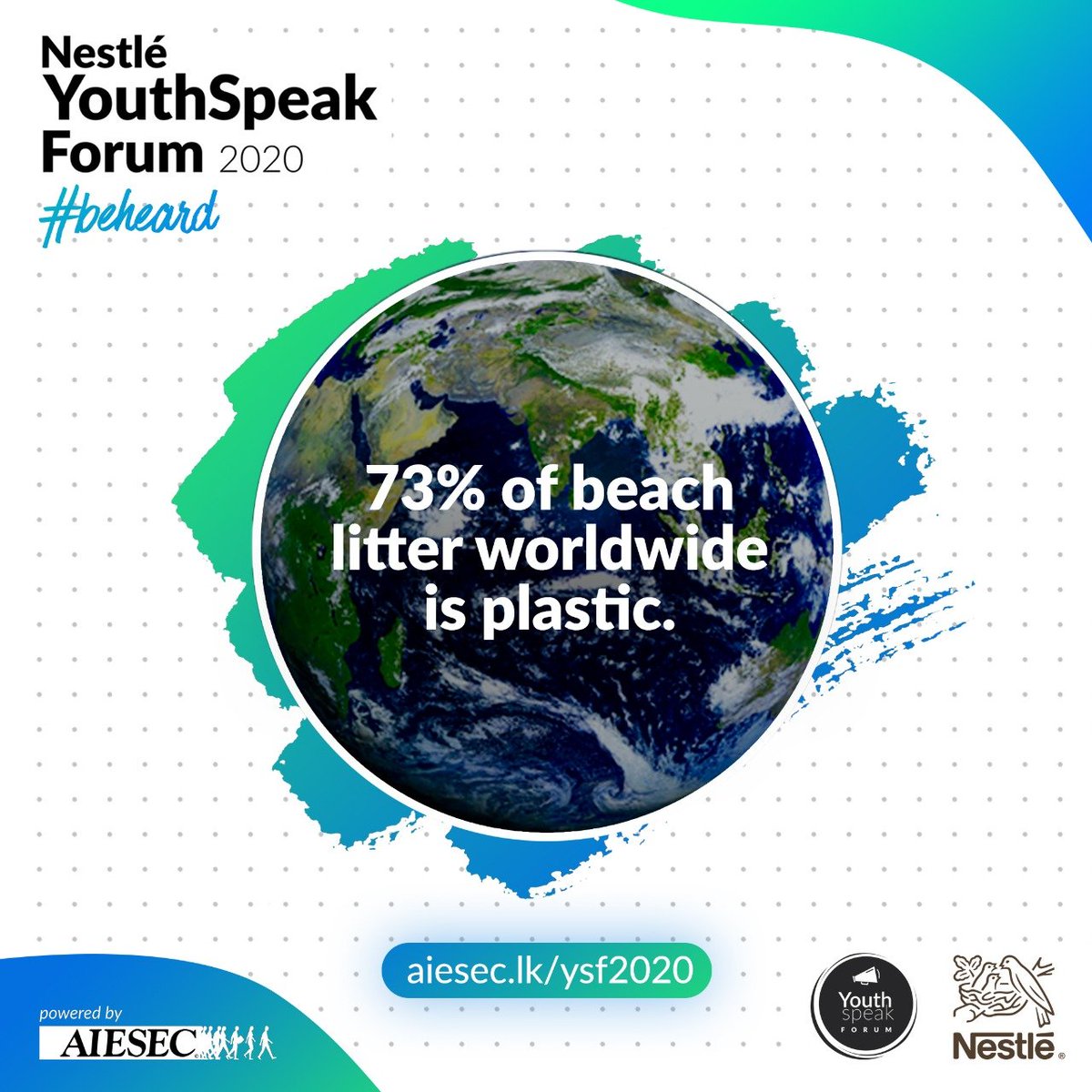 notHirusha's tweet photo. Did you know that 73% of beach litter worldwide is plastic?
Find out how YOU can be a part of reducing plastic waste.
Get registered: https://t.co/F6sxvC8dip
#AIESEC #AIESEClk #AIESECwithNestlé #Nestlé #YouthSpeak #beheard #Youth4GG #SDGs #GlobalGoals https://t.co/J6MxabGaKV