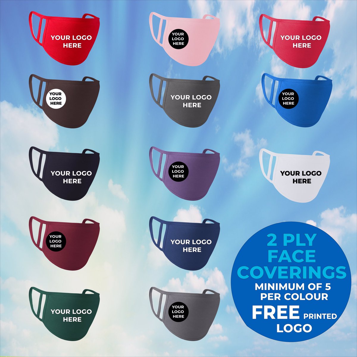 Pack of 5 coloured masks with FREE logo for £25. 
Available for collection &amp; delivery. 
To order DM, 📧sales@topperswales.com or 📞01554777501