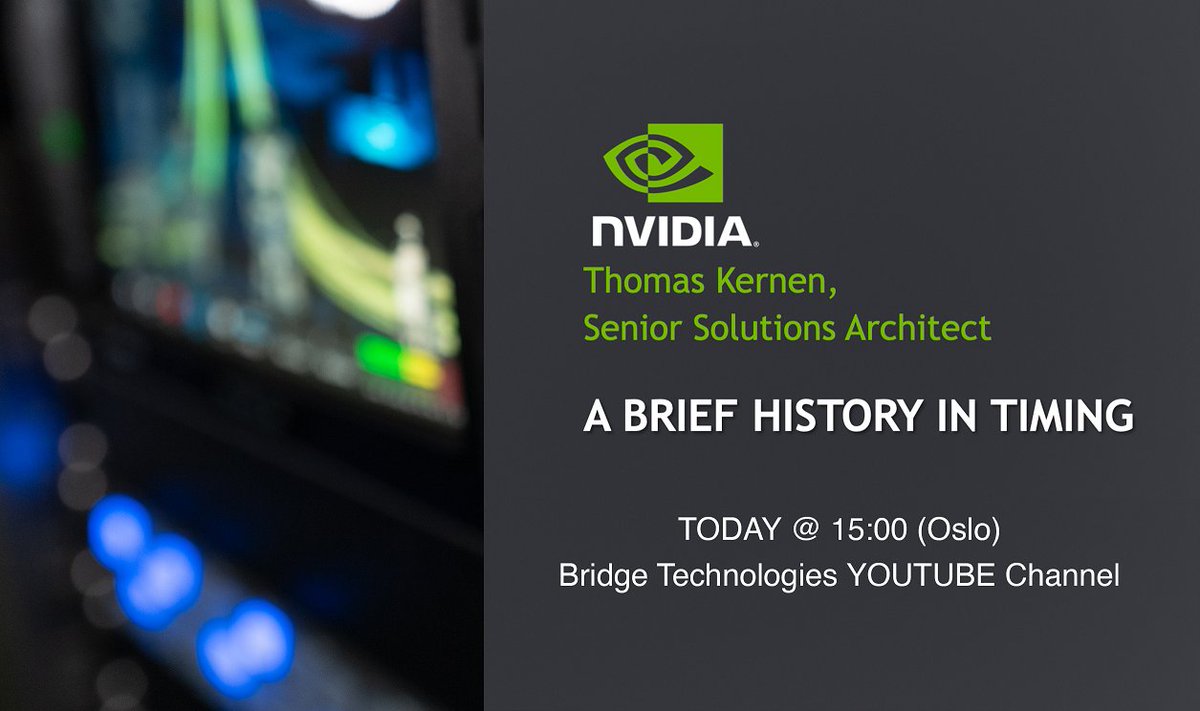 skfrostad's tweet photo. We will go live TODAY at 3.00 P.M. CET with Thomas Kernen from NVIDIA and a watch maker.  Timing and Time will be the key topics!
Connect with @BRIDGETECHTV  @YouTube channel: https://t.co/X1yi9Y8N0c
#PTP #ST2059 #IPNetworks #BridgeShow #technology https://t.co/FMOa7nIWsv