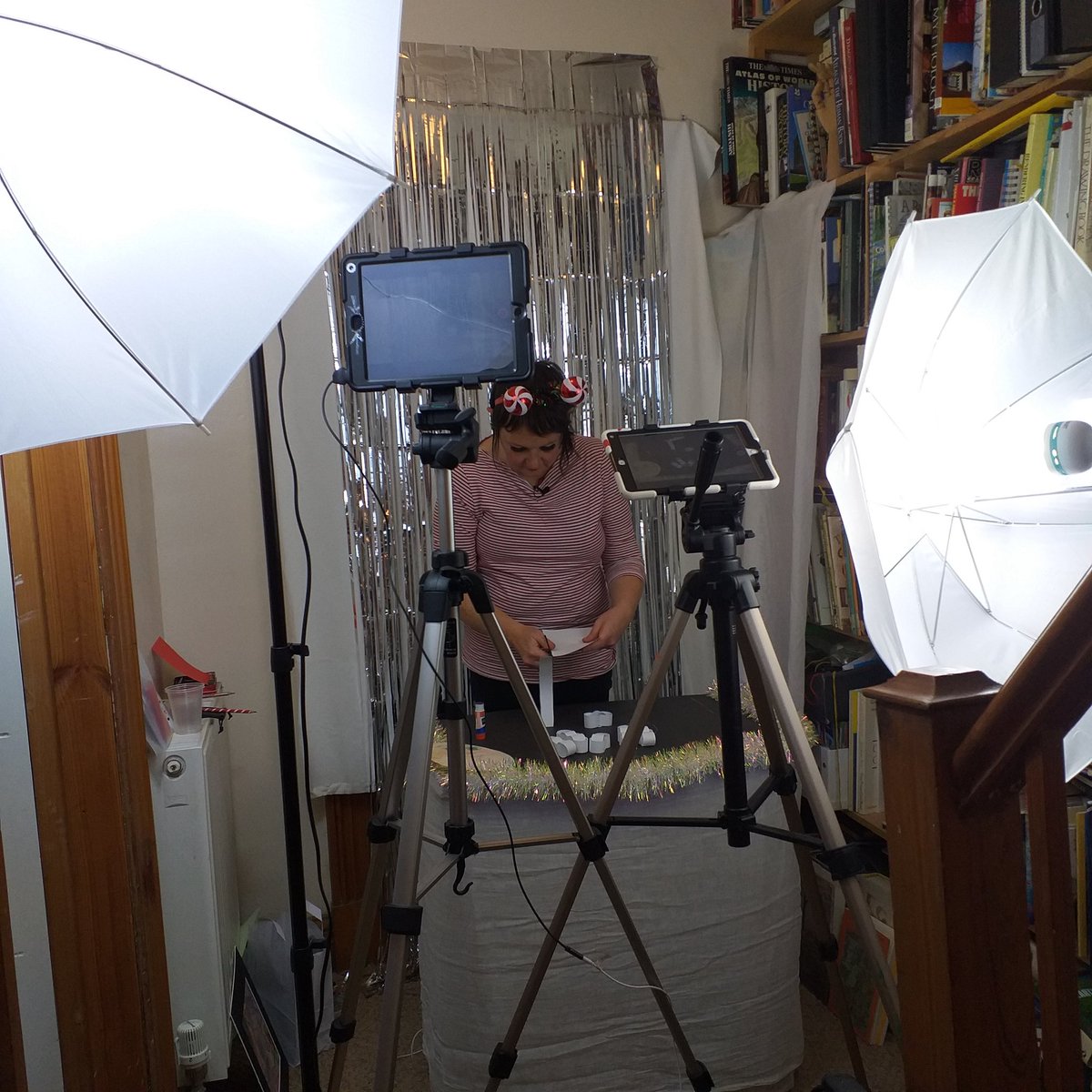 Quiet day at the office, making xmas craft film (on landing at the top of our stairs) for Denbighshire families.