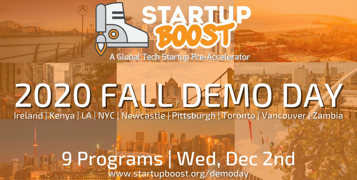 FoundersBoost's tweet photo. Excitingly, @StartupBoost is hosting 9 Demo Days on the same day! They take place on Dec 2nd across the world 🇺🇸  🇨🇦 🇮🇪 🇬🇧 🇰🇪 🇿🇲

Register at https://t.co/pqKXa6osG4 to see the pitches, meet the founders, and network with attendees.

#DemoDay #Preaccelerator #Investors #Startups https://t.co/ApeQu96ntG