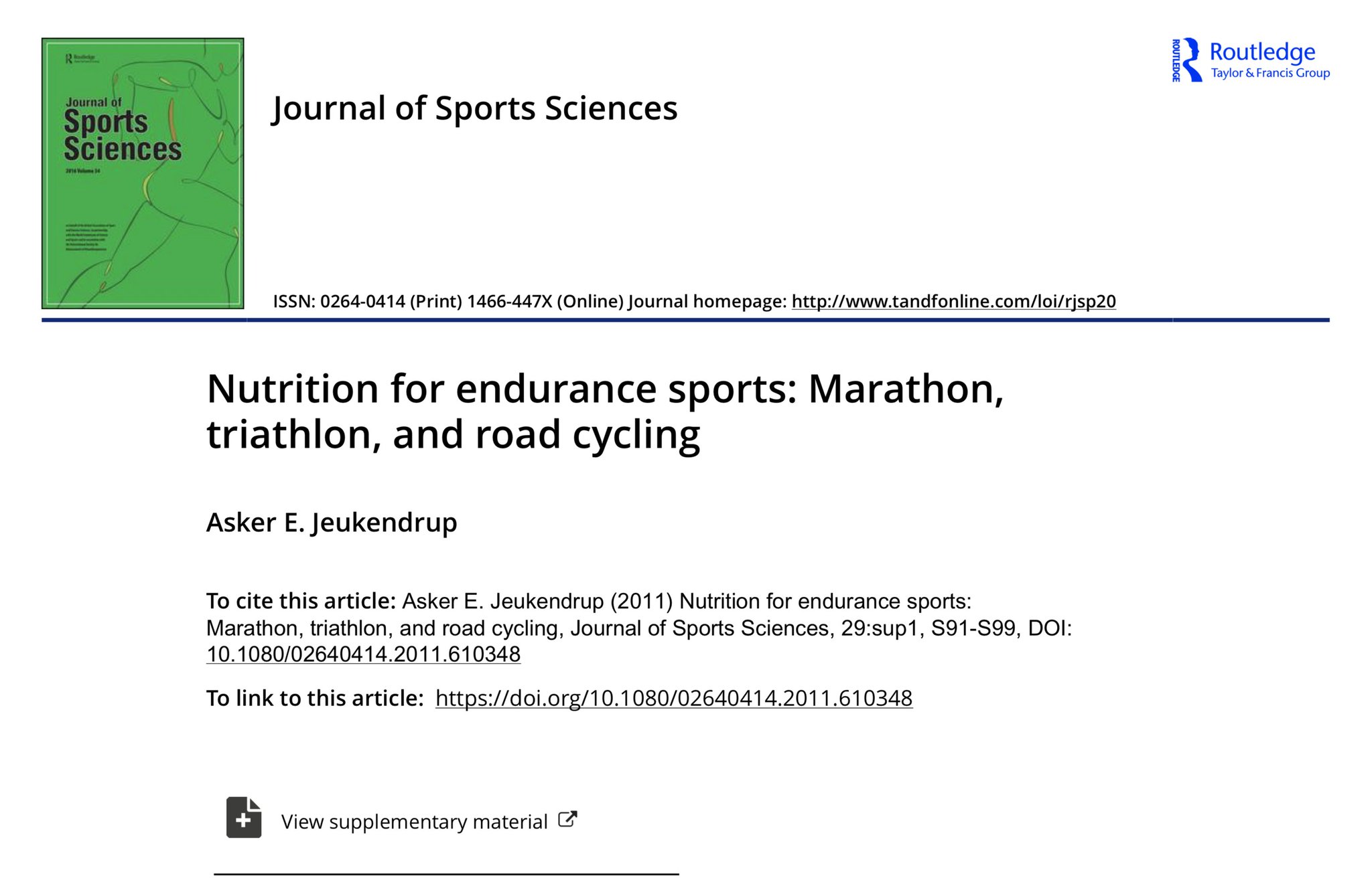 Asker Jeukendrup on Twitter "FREE download Nutrition for endurance