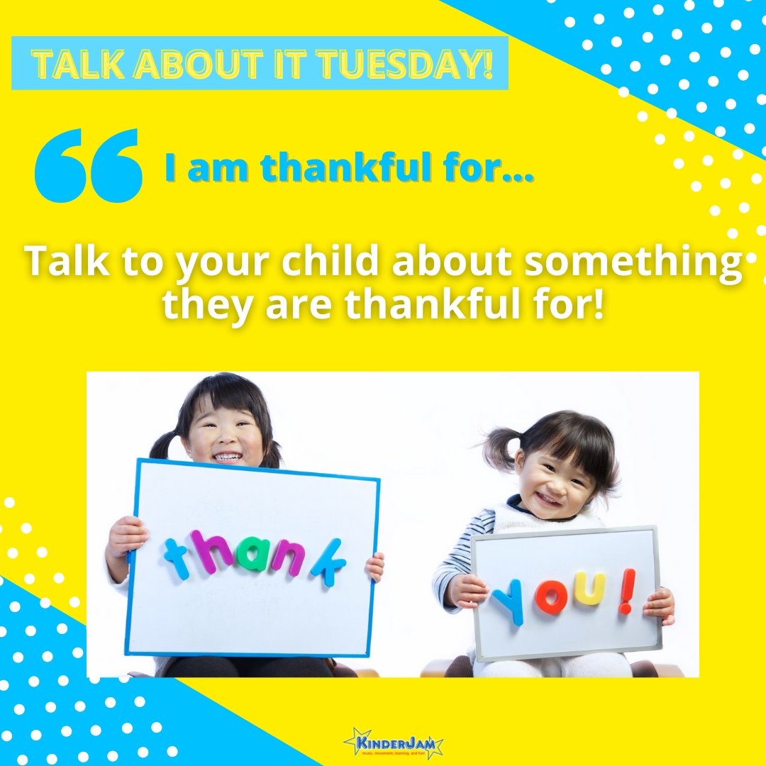 KinderJam's tweet photo. ���☺️TALK ABOUT IT TUESDAY ☺️🗣

Thanksgiving is a special holiday focused on spending time with loved ones and being thankful. This is a great opportunity to talk to your child about the important values of being thankful. 🧡😌

#toddler #earlychildhood #kidsactivities #kinderjam https://t.co/CfHm5hUW9S