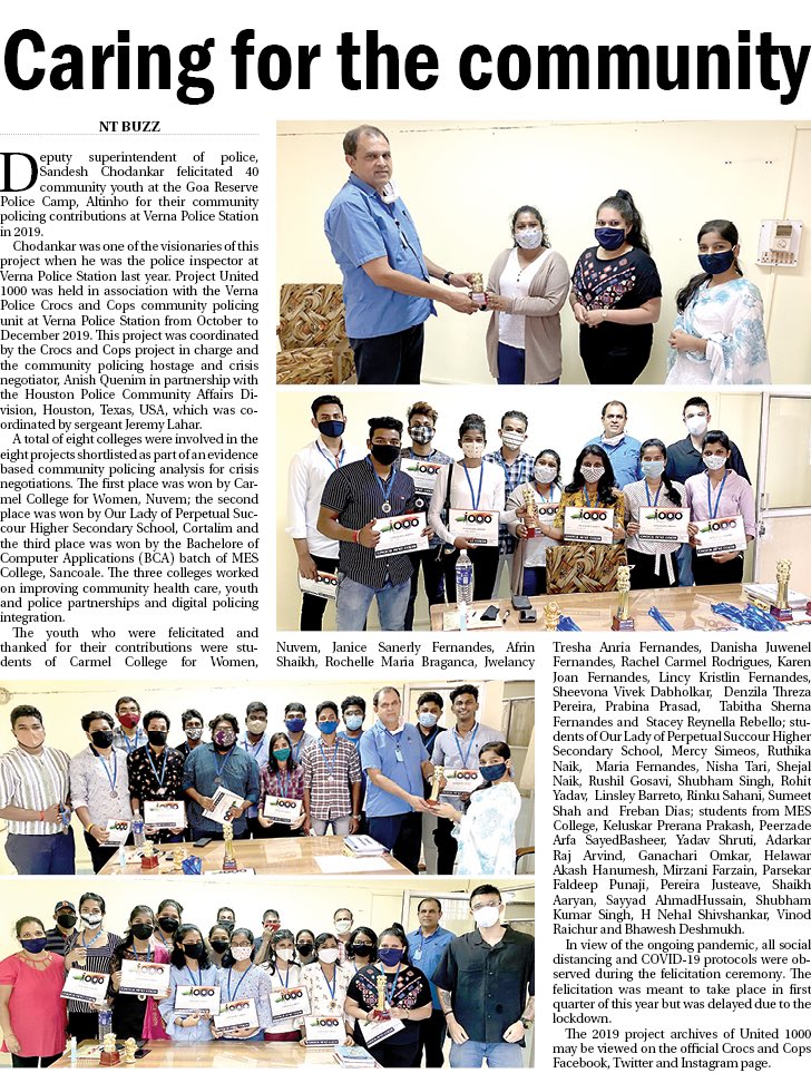 CrocsAndCops's tweet photo. Thank you @thenavhindtimes for featuring the #United1000 Felicitation Ceremony. We are very grateful 📰

#VernaPolice #GoaPolice https://t.co/lTDzdoiEoU