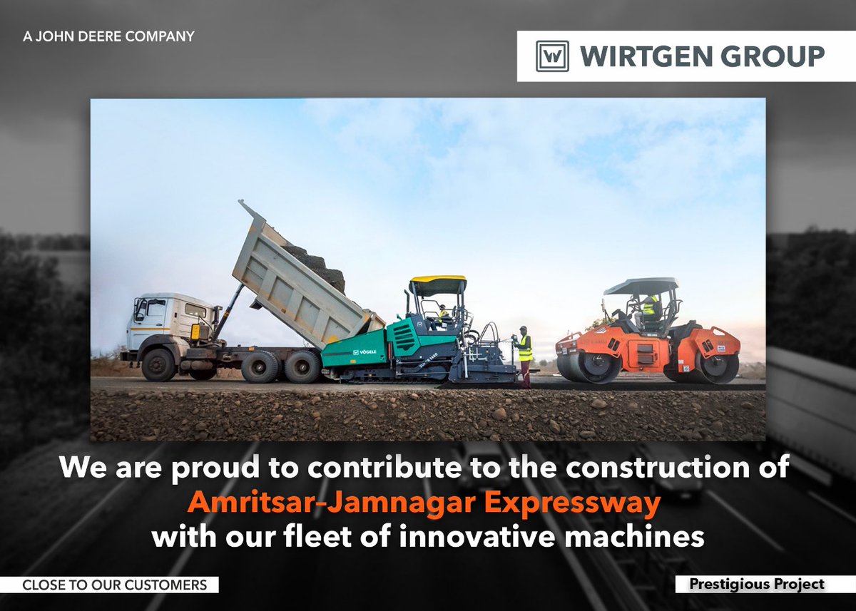 Wirtgen_India's tweet photo. Prestigious Projects
The WIRTGEN GROUP is proud to contribute to the construction of Amritsar-Jamnagar Expressway with our fleet of innovative machines.
#GreenfieldProject #IndianExpressway #RoadPaver #Paver #Vögele #Hamm #AsphaltPaving
#RoadConstruction #CloseToOurCustomers https://t.co/tOgJtTpON6