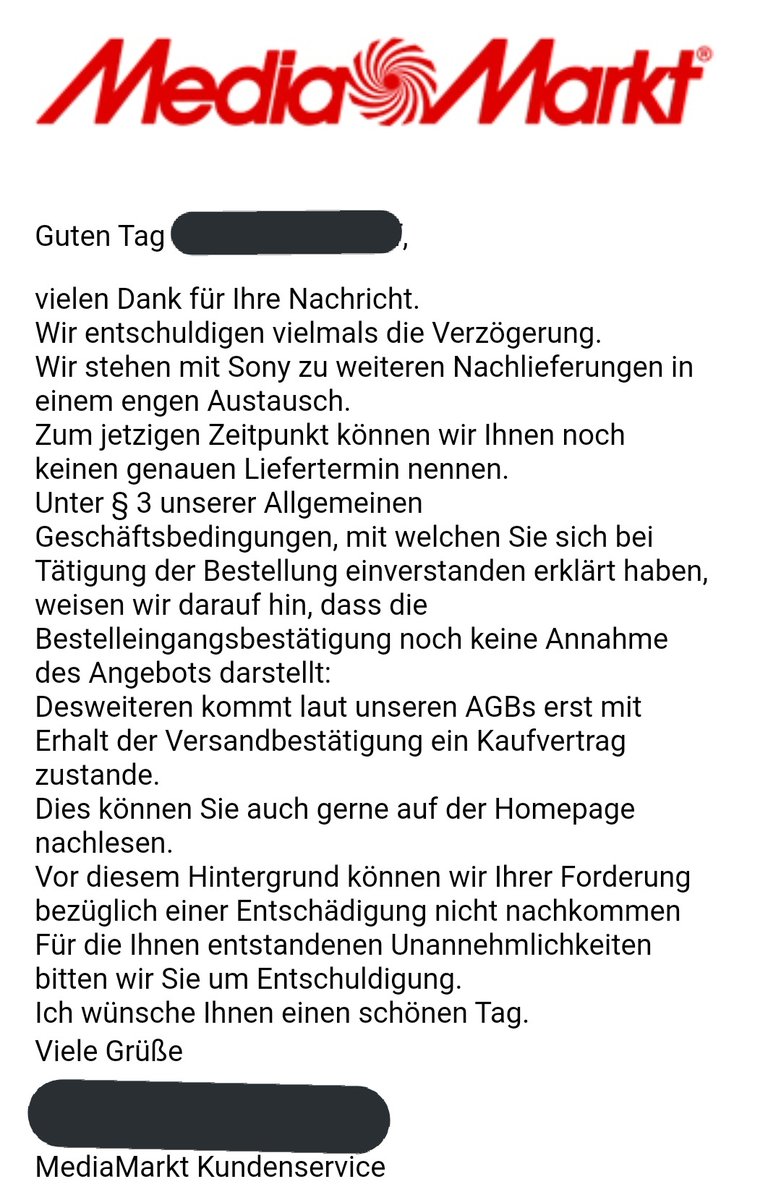 bersdorf's tweet photo. Auf meine Nachfrage bezüglich einer Entschädigung und eines Liefertermins meiner #PS5 habe ich lediglich eine Copy and Paste Antwort erhalten. Danke für nichts #mediamarkt_de.
#WoBleibtMeinePS5 https://t.co/3Be86NiEaX