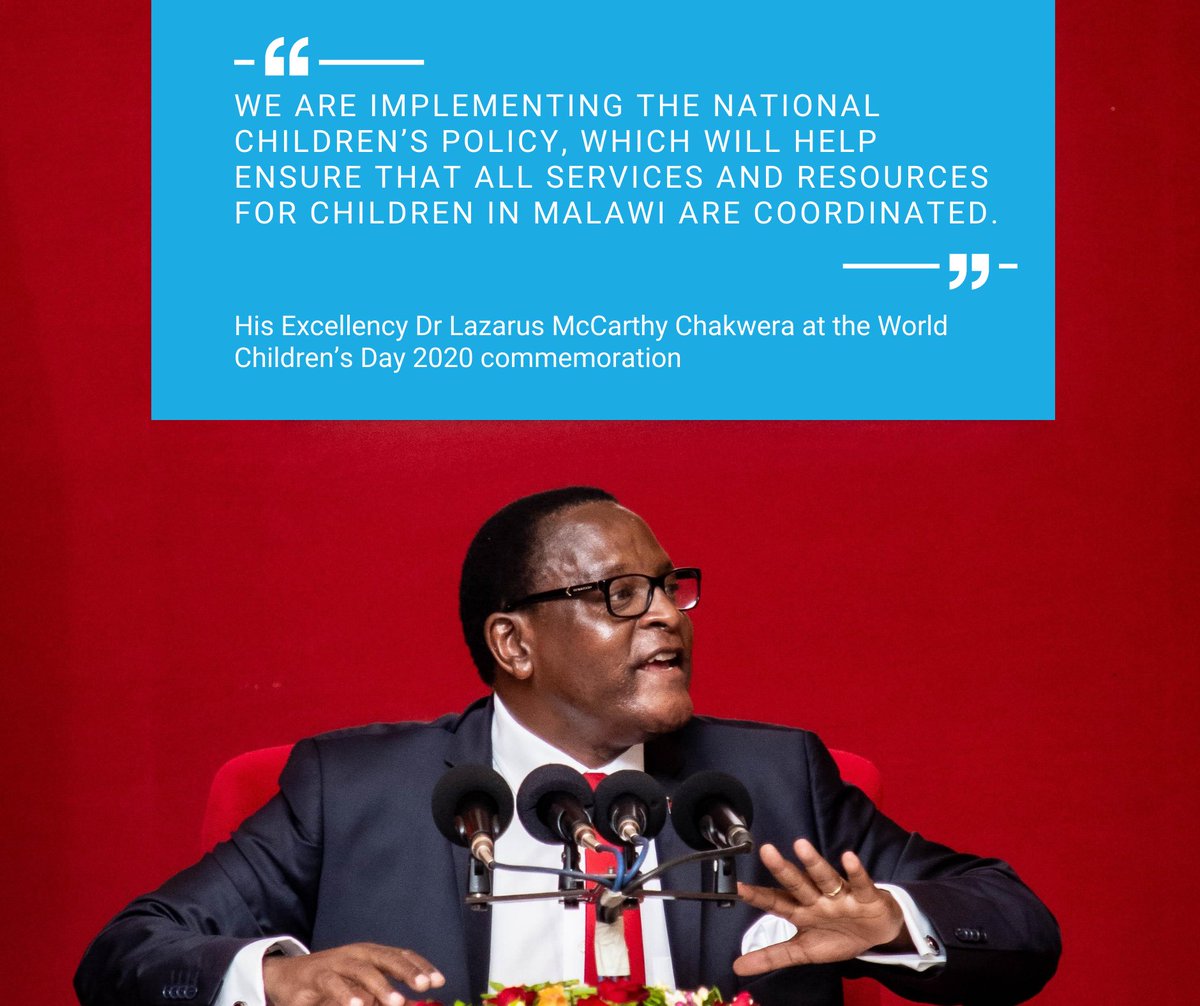 At this year’s World Children’s Day commemoration, the State President, Dr. Lazarus McCarthy Chakwera made concrete commitments to safeguard the rights of children in Malawi. 👏 👏
#ForEveryChild #WCD2020 https://t.co/eUetySfJ7o