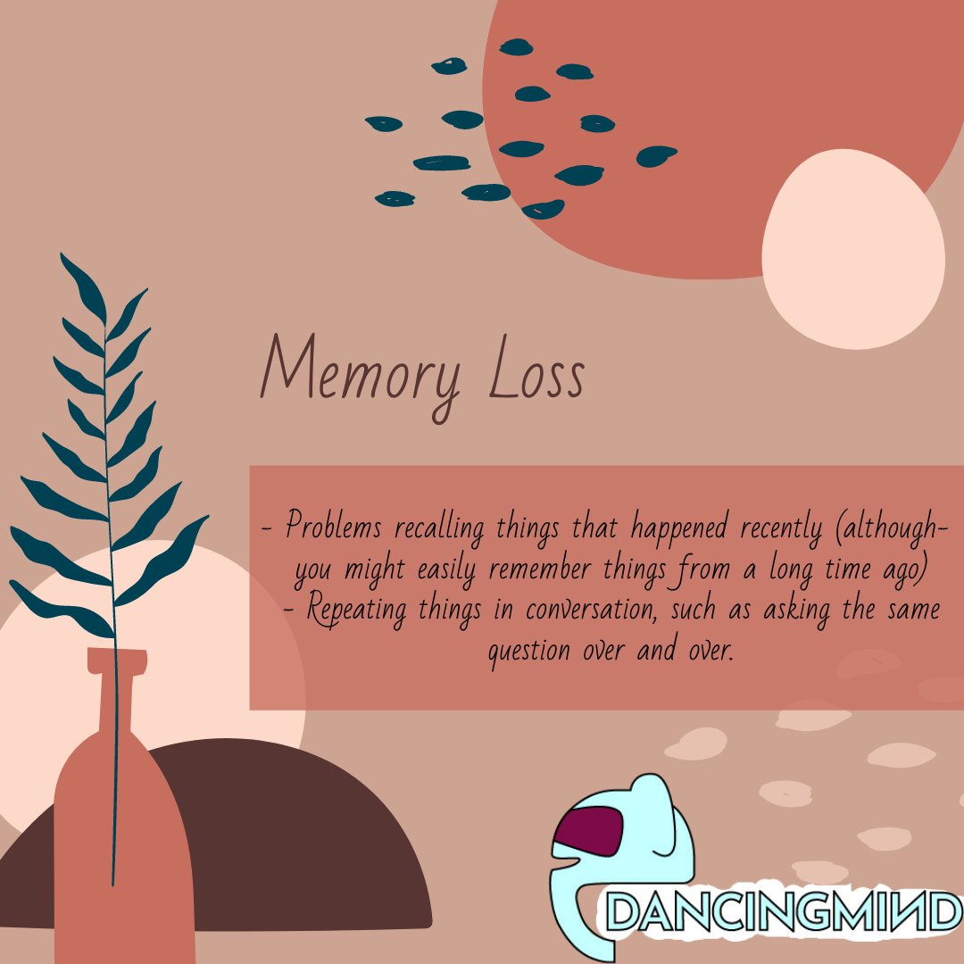 DancingMindDT's tweet photo. Symptoms of Dementia: a thread, PT 1. Remember dementia is not a normal part of aging, if you are concerned about yourself or a loved one contact your healthcare provider. #dementia #alzheimersawareness https://t.co/0Re6I02Slt
