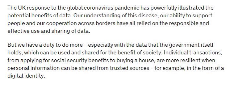 11/. “We have a duty to do more especially with data that the govt itself holds which can be used & shared for the benefit of society." Govt's data strategy spells out what the PM hinted at in his  #GreenwichSpeech & explains the centrality of  #GenomeUK.  https://www.gov.uk/government/publications/uk-national-data-strategy/national-data-strategy