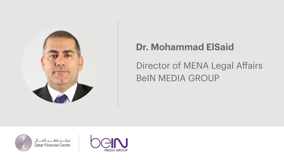 QFCAuthority's tweet photo. Dr. Mohammad ElSaid, Director, MENA Legal Affairs, BeIN MEDIA GROUP, will speak at our webinar, ‘Strategic Risk Management – Factors to Consider When Investing In & Out of Qatar.’
Tune in on 26 Nov, 11 am AST.
Register: https://t.co/qs6vM85Ln1
#QFCMeansBusiness #AccessQatar https://t.co/HehZ6HXb7a
