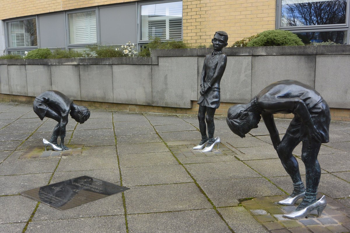 Before we move on, we have the sculpture Gorbals Boys, which recreates Oscar Marzaroli's iconic 1963 photograph in bronze. Sculptor Liz Peden says: The Gorbals always had this reputation of the men with the big rough and tough image, and this cut right through that.