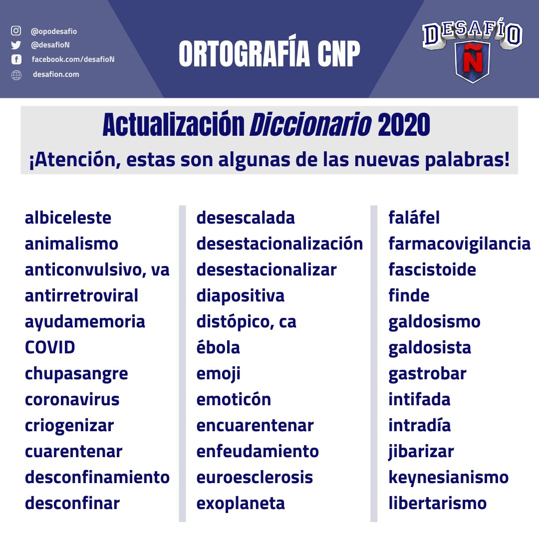 DesafioN's tweet photo. Aquí tenéis, en dos imágenes, algunas de las palabras más destacadas agregadas al «Diccionario». Recordad: tenéis el documento con todas en el apartado de recursos de nuestros cursos y dispondréis de un test sobre ellas el jueves. https://t.co/IEDxPUgeTE