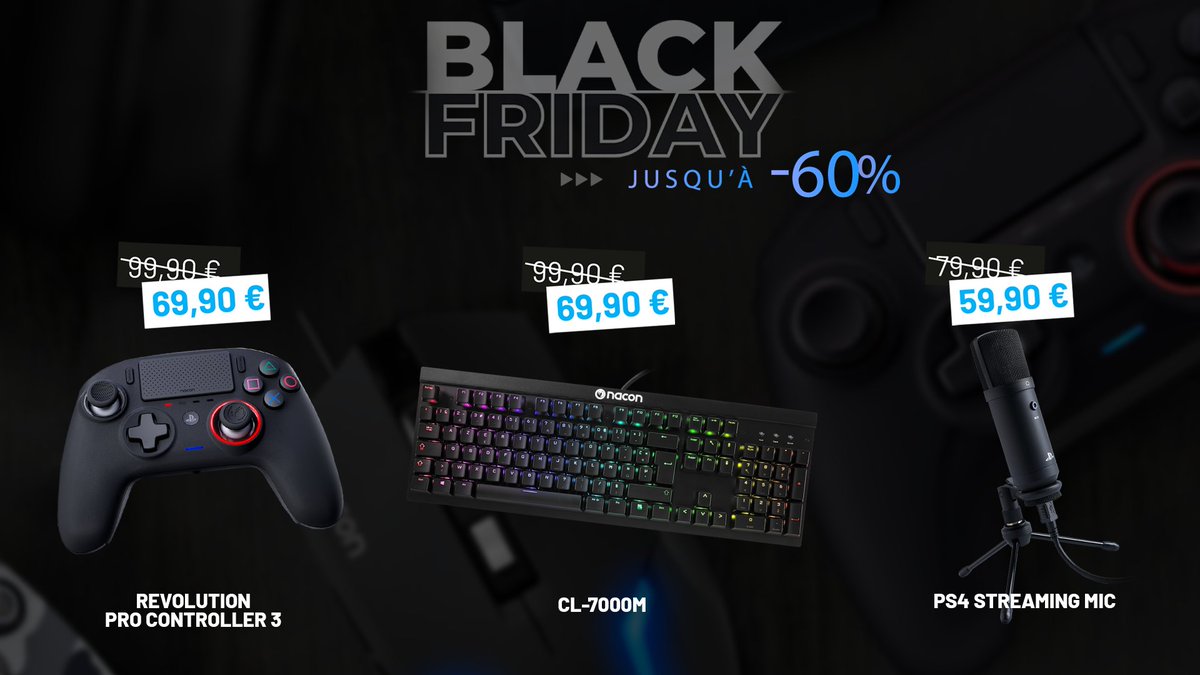 NaconFR's tweet photo. Besoin de compléter ton setup Gaming sans te ruiner ? Les Promo du #BlackFridayNacon n'attendent plus que toi ! 👉 https://t.co/TVQ31KJbD6
#Nacon #BlackFriday2020 #BlackFriday #BonPlan #RPC3 #CL700OM #PS4StreamingMicrophone https://t.co/DVcuD9xKKa