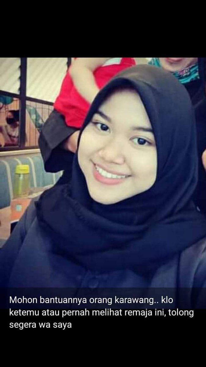 BISMILLAHIRRAHMANIRRAHIM,,
Assalamualaikum,,
mohon bantuannya siapa tau ada yg melihat
NAMA : ZENI PUTRI DERMAWAN
KELAS : IPA X 
SEKOLAH : SMA KORPRI KARAWANG
KULIT : PUTIH
TINGGI : 158 CM
PAKAIAN TERAKHIR : HITAM , KERUDUNG PICH, JEANS HITAM

Bantu RT