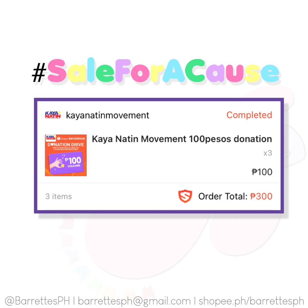 BarrettesPH's tweet photo. we have already donated ₱300 to Kaya Natin Movement. big thanks to everyone who purchased! if you still wish to avail our #SaleForACause, you may order here : https://t.co/NgFWNa4Wv6
for meet ups and non shopee buyers, please send us a message.
again, thank you everyone! 🥰 https://t.co/RCPm16D2h0
