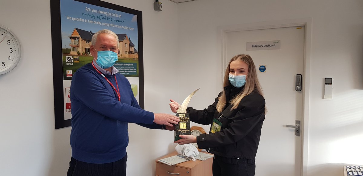 BeattiePassive's tweet photo. What a way to start a day - We're thrilled to have won the Tech Innovator category at the Norfolk Business Awards this morning! Many thanks to @edpbusiness &amp; @IT_since_1997 for the lovely trophy and to our incredible team for making this possible #NBA2020 https://t.co/8pLTUcplzP https://t.co/hpQcPGrtCV