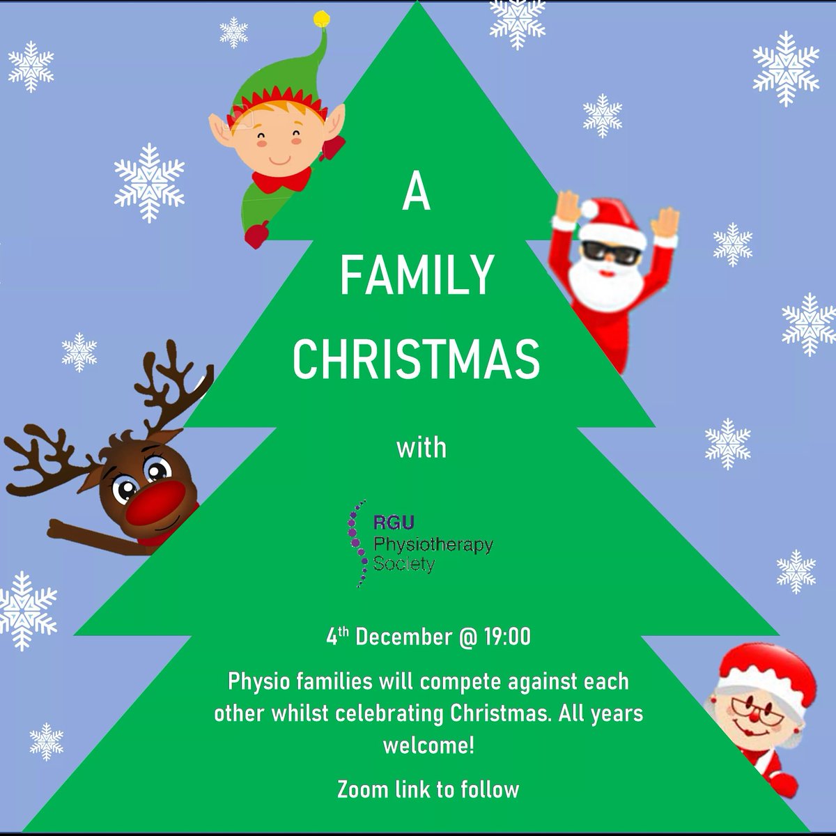 RGU_physio's tweet photo. Sign up for our chirstmas social at https://t.co/UskJR6zc2K
Each chirstmas physio family will compete against each other through a series of tasks 🎄

The more the merrier! 🎅⛄ https://t.co/YezcQIWoTA